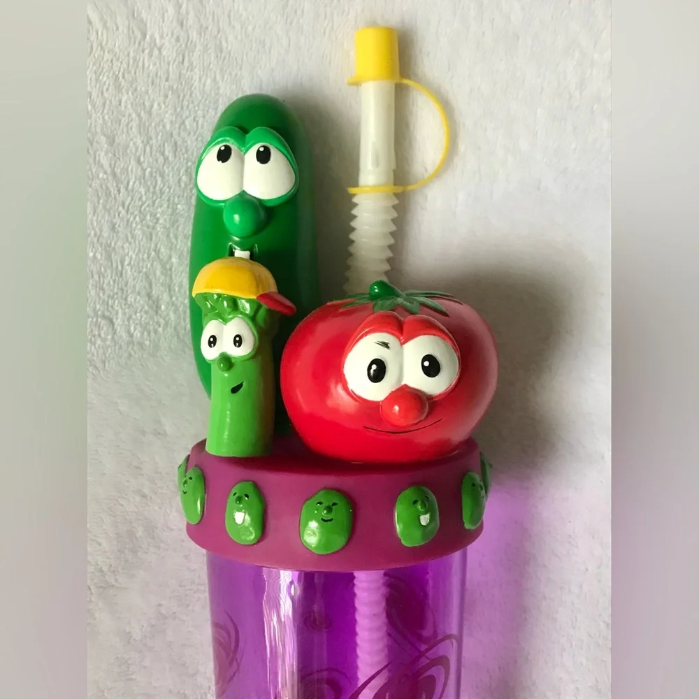 Vintage Y2K Veggie Tales Water Bottle Sippy Cup Zak Designs Plastic